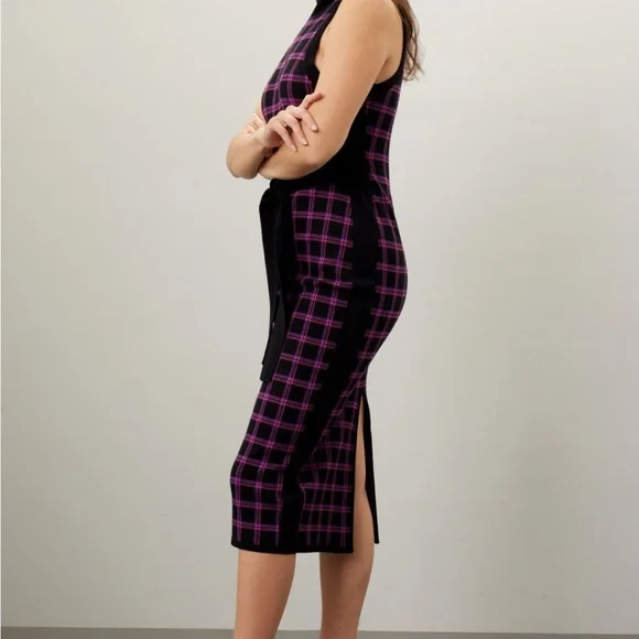 Black and Pink Halter Sheath Midi Dress - Picture 6 of 7